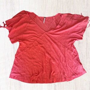 Free People NWOT Coral Linen Cotton Blend Woven Shirt Size Large